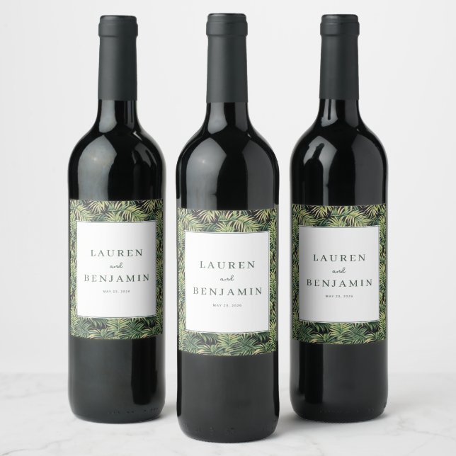 Etiqueta Para Botella De Vino Hojas Tropicales Verdes Sofisticadas (Botellas)