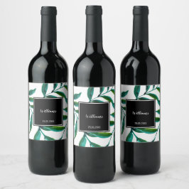 Etiqueta Para Botella De Vino Hojas Verdes de Maíz Acuarela Pintada a Mano sobre