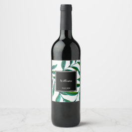 Etiqueta Para Botella De Vino Hojas Verdes de Maíz Acuarela Pintadas a Mano sobr