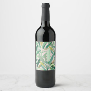 Etiqueta Para Botella De Vino Hojas verdes de plátano tropical patrón rosa