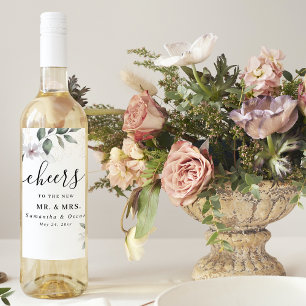 Etiqueta Para Botella De Vino Hojas y flores de color verde suave   Oro