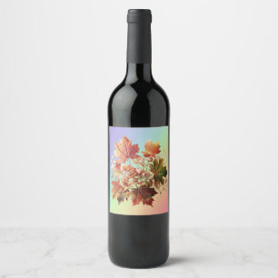 Etiqueta Para Botella De Vino Hojas y flores de otoño en el arte de Bouquet en o