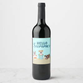 Etiqueta Para Botella De Vino Hola Summer Beach Dogs Blue