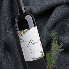 Etiqueta Para Botella De Vino Holly Berry Pine Red Green Merriest Navidades