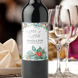 Etiqueta Para Botella De Vino Holly de Boda de Invierno y Berries