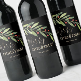 Etiqueta Para Botella De Vino Holly Holiday Christmas