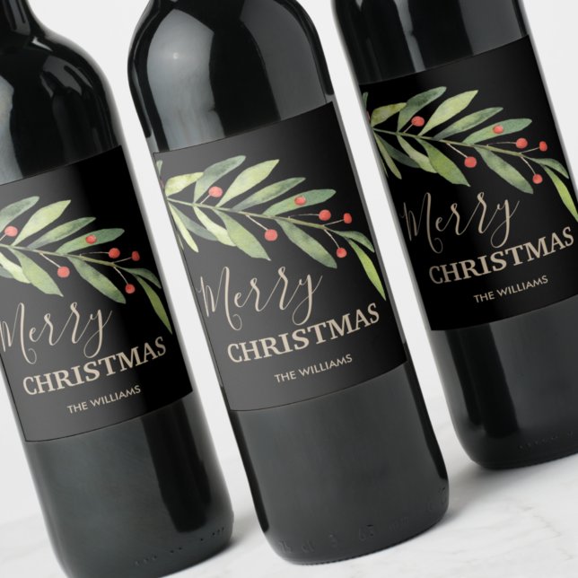 Etiqueta Para Botella De Vino Holly Holiday Christmas (Subido por el creador)