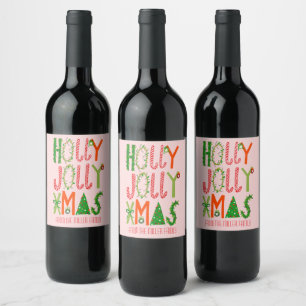 Etiqueta Para Botella De Vino HOLLY JOLLY XMAS PERSONALIZADO Navidades de vacaci
