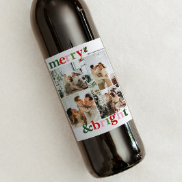 Etiqueta Para Botella De Vino Holly Merry Bright Fun Family Holiday Card