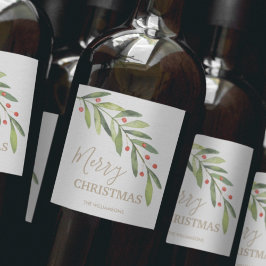 Etiqueta Para Botella De Vino Holly Navidades