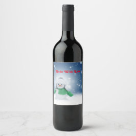 Etiqueta Para Botella De Vino Hombre de nieve con una bufanda verde