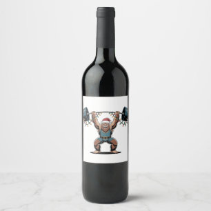 Etiqueta Para Botella De Vino Hombre de nieve levantador de pesas Navidad 2026 F