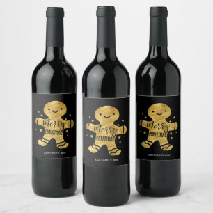 Etiqueta Para Botella De Vino hombre de pan de jengibre, feliz Navidad