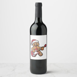 Etiqueta Para Botella De Vino Hombre de Pan de Jengibre Tocando Guitarra Eléctri
