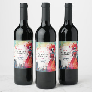 Etiqueta Para Botella De Vino Homenaje de floración acuática de Lady Catrina