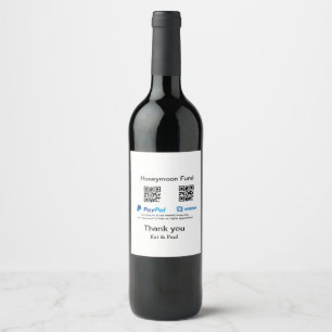 Etiqueta Para Botella De Vino Honeymoon Fund PayPal Venmo código QR gracias