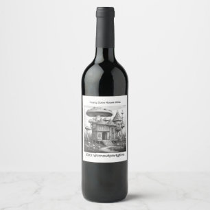 Etiqueta Para Botella De Vino Hongos en el techo de una casa de madera Blanco y