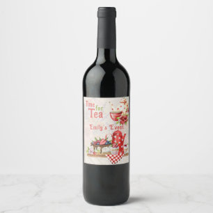 Etiqueta Para Botella De Vino ¡Hora del té! Fiesta de té por la tarde vintage re