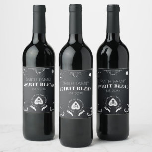 Etiqueta Para Botella De Vino Horario Celestial de Halloween blanco y negro