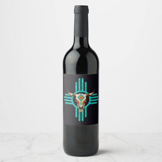 Etiqueta Para Botella De Vino Horizonte Turquesa (Anverso)