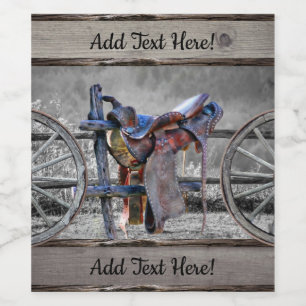 Etiqueta Para Botella De Vino Horse Saddle Corral Fence Western Wagon Wheels