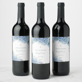 Etiqueta Para Botella De Vino Hortensia floral Bautizo