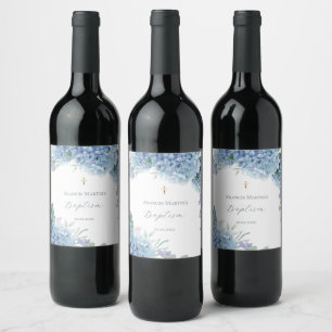 Etiqueta Para Botella De Vino Hortensia floral Bautizo