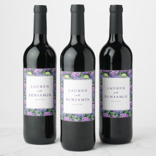 Etiqueta Para Botella De Vino Hortensia Floral Púrpura Elegante