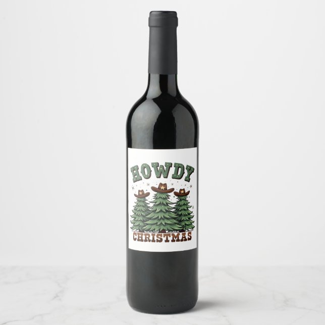Etiqueta Para Botella De Vino Howdy Navidades Cactus Western Xmas (Anverso)