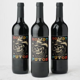 Etiqueta Para Botella De Vino Howdy Putos Funny Skull Retro Vintage