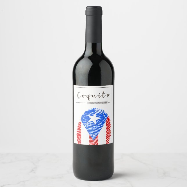 Etiqueta Para Botella De Vino Huella digital Coquito Boricua (Anverso)