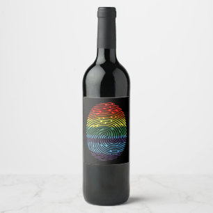 Etiqueta Para Botella De Vino Huella digital LGBTQ Orgulloso Orgullo arcoiris de