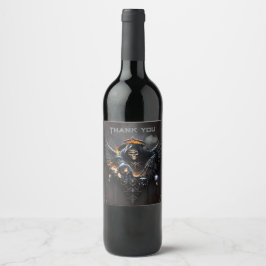 Etiqueta Para Botella De Vino Huesos y magia, esqueleto con dados místicos.