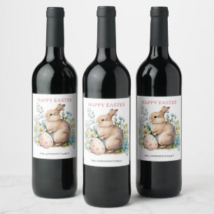 Etiqueta Para Botella De Vino Huevo conejo y floral