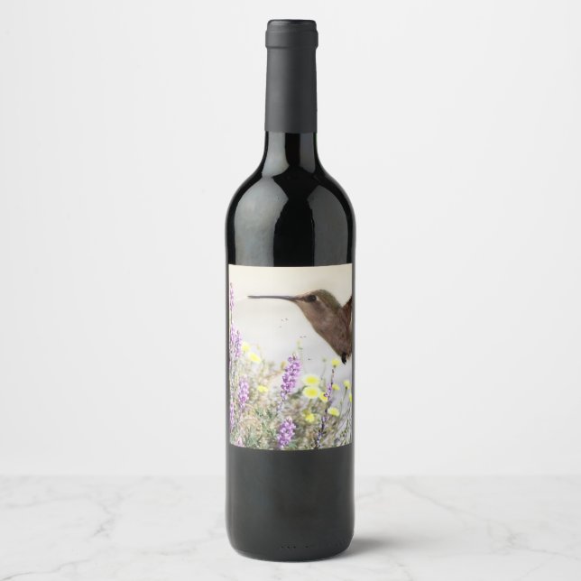 Etiqueta Para Botella De Vino Hummingbird and Wildflowers Digital Art  (Anverso)
