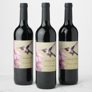 Etiqueta Para Botella De Vino Hummingbird y Boda de Hibiscus Amarilla