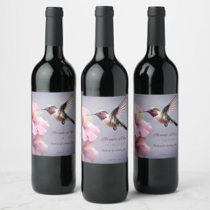 Etiqueta Para Botella De Vino Hummingbird y Boda de Hibiscus   Morado