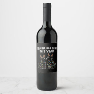 Etiqueta Para Botella De Vino Humor Divertido de Mascotas en Navidad   Santa Tie
