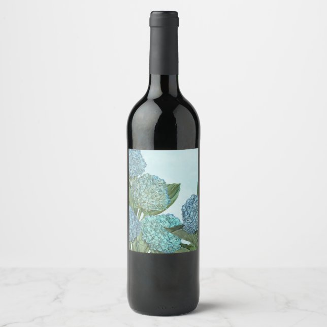 Etiqueta Para Botella De Vino Hydrangea Azul de verano Bouquet (Anverso)