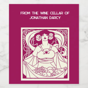 Etiqueta Para Botella De Vino Ilustración Art Nouveau de Doncella de la Cosecha