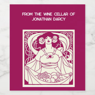 Etiqueta Para Botella De Vino Ilustración Art Nouveau de Doncella de la Cosecha