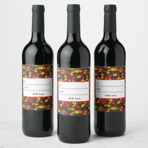 Etiqueta Para Botella De Vino Ilustracion blanco azul rojo y café negro W