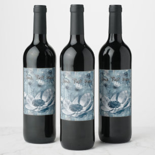 Etiqueta Para Botella De Vino Ilustración Botánica Azul Vintage