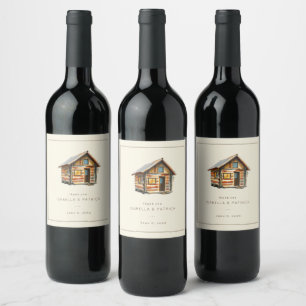 Etiqueta Para Botella De Vino Ilustración de cabaña rústica acogedora con acuare