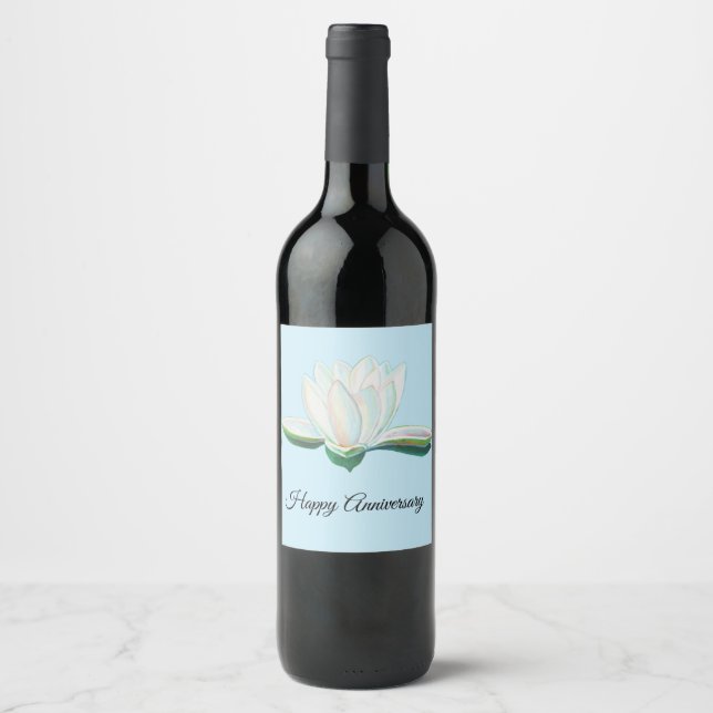 Etiqueta Para Botella De Vino Ilustracion de Lotus blanco personalizado (Anverso)