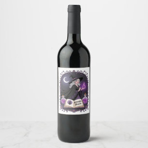 Etiqueta Para Botella De Vino Ilustración de Magia de Medianoche de una Joven Br