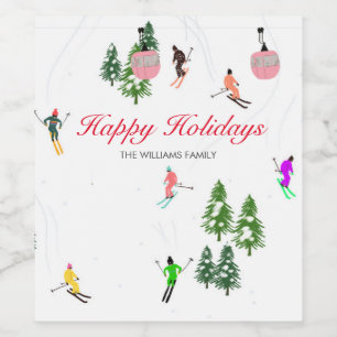 Etiqueta Para Botella De Vino Ilustracion de vacaciones de esquí personalizado