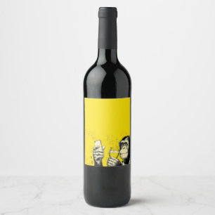 Etiqueta Para Botella De Vino Ilustración divertida de mono tomando selfie – Chi