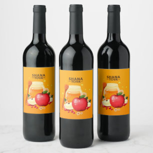 Etiqueta Para Botella De Vino Ilustración Moderna de Shana Tova Manzanas y Miel