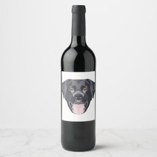 Etiqueta Para Botella De Vino Ilustracion negro Labrador recuperador con sonrisa